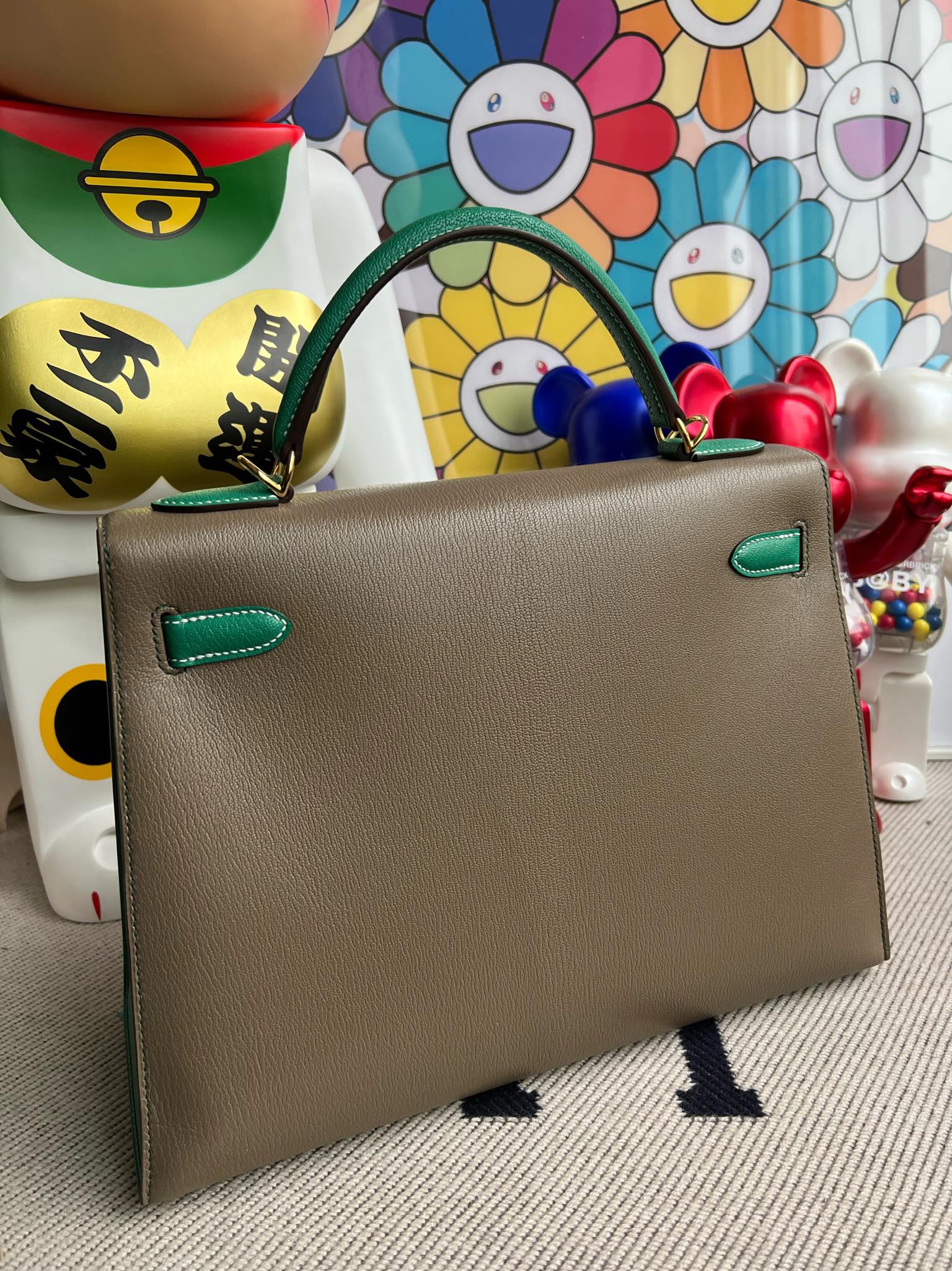 에르메스 켈리백32 에토프 벨벳그린 금장 염소가죽